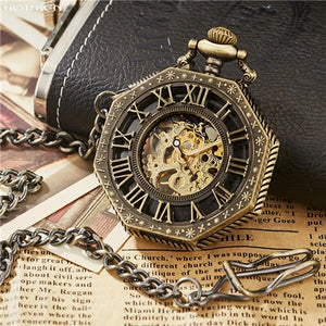 Unique Hexagonal Roman Number Pocket Watch - xkeletonwatch