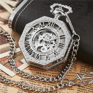 Unique Hexagonal Roman Number Pocket Watch - xkeletonwatch