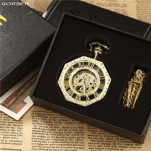 Unique Hexagonal Roman Number Pocket Watch - xkeletonwatch