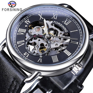 Forsining Classic Black Golden Openwork Genuine Leather - xkeletonwatch