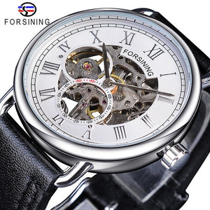 Forsining Classic Black Golden Openwork Genuine Leather - xkeletonwatch