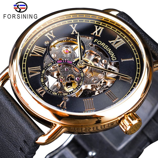 Forsining Classic Golden Openwork Genuine Leather – xkeletonWatch